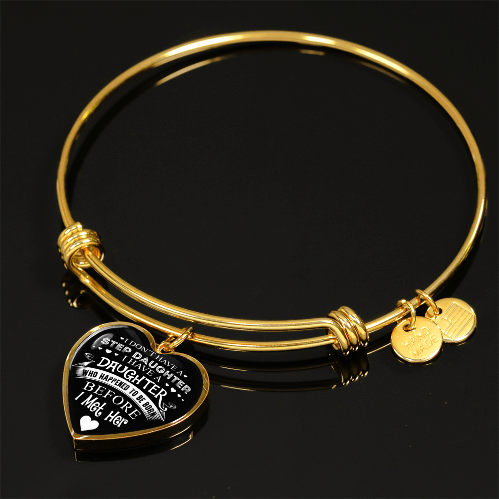 I DON'T HAVE A STEPDAUGHTER, SILVER OR GOLD FINISHED HEART SHAPED NECKLACE AND BANGLE BRACELET (WHITE ON BLACK) EO - podprintz.com