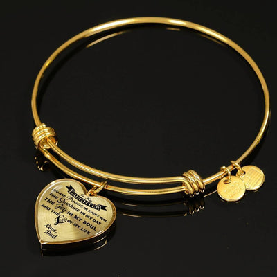 MY DAUGHTER YOU ARE PRECIOUS, SUNSHINE, JOY LOVE DAD - SILVER AND GOLD FINISHED HEART SHAPED NECKLACE AND BANGLE BRACELET (BLACK ON TRANSPARENT) EO - podprintz.com