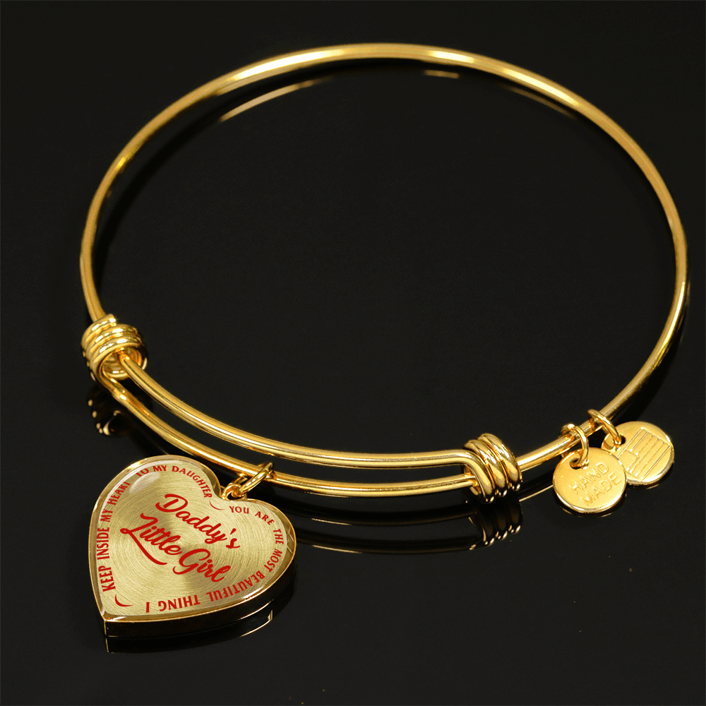 Daddy's Little Girl Gold or Silver Finished Heart Shaped Bangle Bracelet (Red on Transparent) - podprintz.com