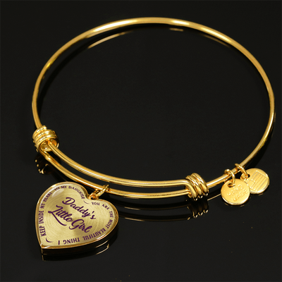 DADDY'S LITTLE GIRL GOLD OR SILVER FINISHED HEART SHAPED NECKLACE OR BANGLE BRACELET, PURPLE ON TRANSPARENT (EO) - podprintz.com