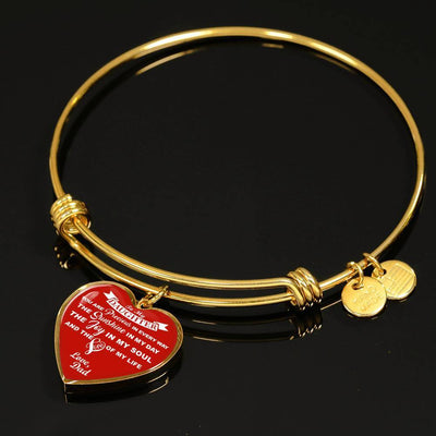 MY DAUGHTER YOU ARE PRECIOUS, SUNSHINE, JOY LOVE DAD - SILVER AND GOLD FINISHED HEART SHAPED NECKLACE AND BANGLE BRACELET (WHITE ON RED) EO - podprintz.com