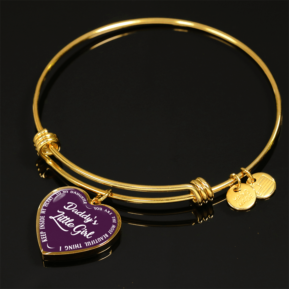 Daddy's Little Girl Gold or Silver Finished Heart Shaped Bangle Bracelet (White on Purple) - podprintz.com