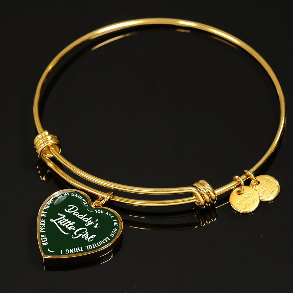 Daddy's Little Girl Gold or Silver Finished Heart Shaped Bangle Bracelet (White on Green) - podprintz.com