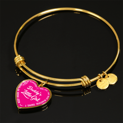 Daddy's Little Girl Gold or Silver Finished Heart Shaped Bangle Bracelet (White on Pink) - podprintz.com