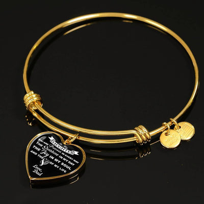 MY DAUGHTER YOU ARE PRECIOUS, SUNSHINE, JOY LOVE DAD - SILVER AND GOLD FINISHED HEART SHAPED NECKLACE AND BANGLE BRACELET (WHITE ON BLACK) EO - podprintz.com