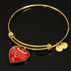 MY DAUGHTER YOU ARE PRECIOUS, SUNSHINE, JOY LOVE MOM - SILVER AND GOLD FINISHED HEART SHAPED BANGLE BRACELET (WHITE ON RED) - podprintz.com