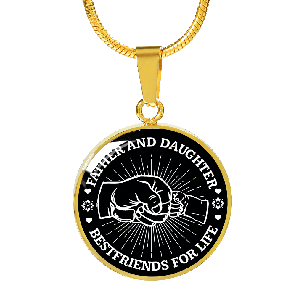 FATHER DAUGHTER FIST BUMP BEST FRIENDS - (BLACK & WHITE) GOLD FINISHED CIRCLE NECKLACE - podprintz.com