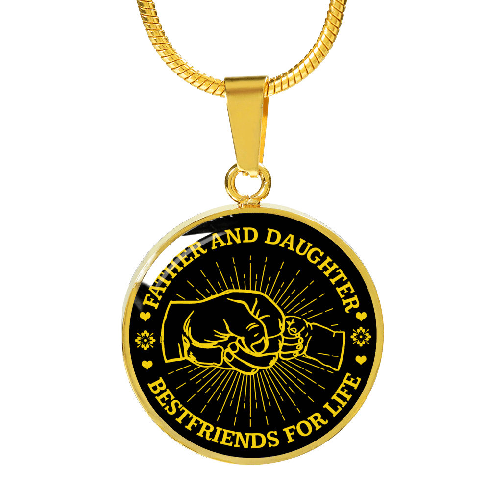FATHER DAUGHTER FIST BUMP BEST FRIENDS - (GOLD TEXT) GOLD FINISHED CIRCLE NECKLACE - podprintz.com