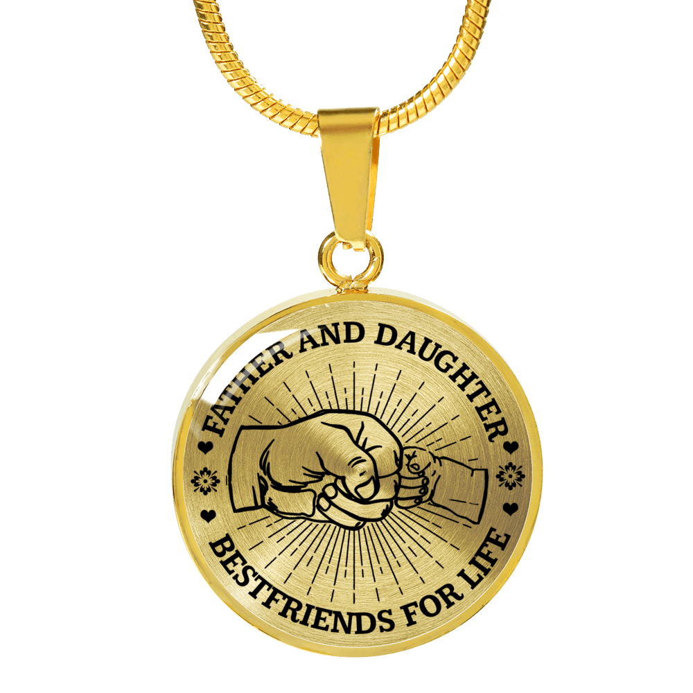 FATHER DAUGHTER FIST BUMP BEST FRIENDS - (BLACK ON TRANSPARENT) GOLD FINISHED CIRCLE NECKLACE - podprintz.com