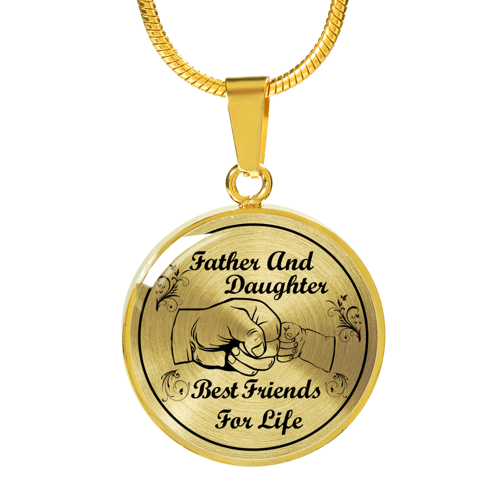 FATHER AND DAUGHTER - BEST FRIENDS FOR LIFE (BLACK ON TRANSPARENT) GOLD FINISHED NECKLACE - podprintz.com