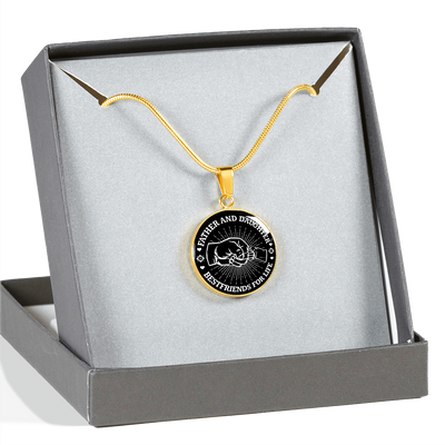 FATHER DAUGHTER FIST BUMP BEST FRIENDS - (BLACK & WHITE) GOLD FINISHED CIRCLE NECKLACE - podprintz.com
