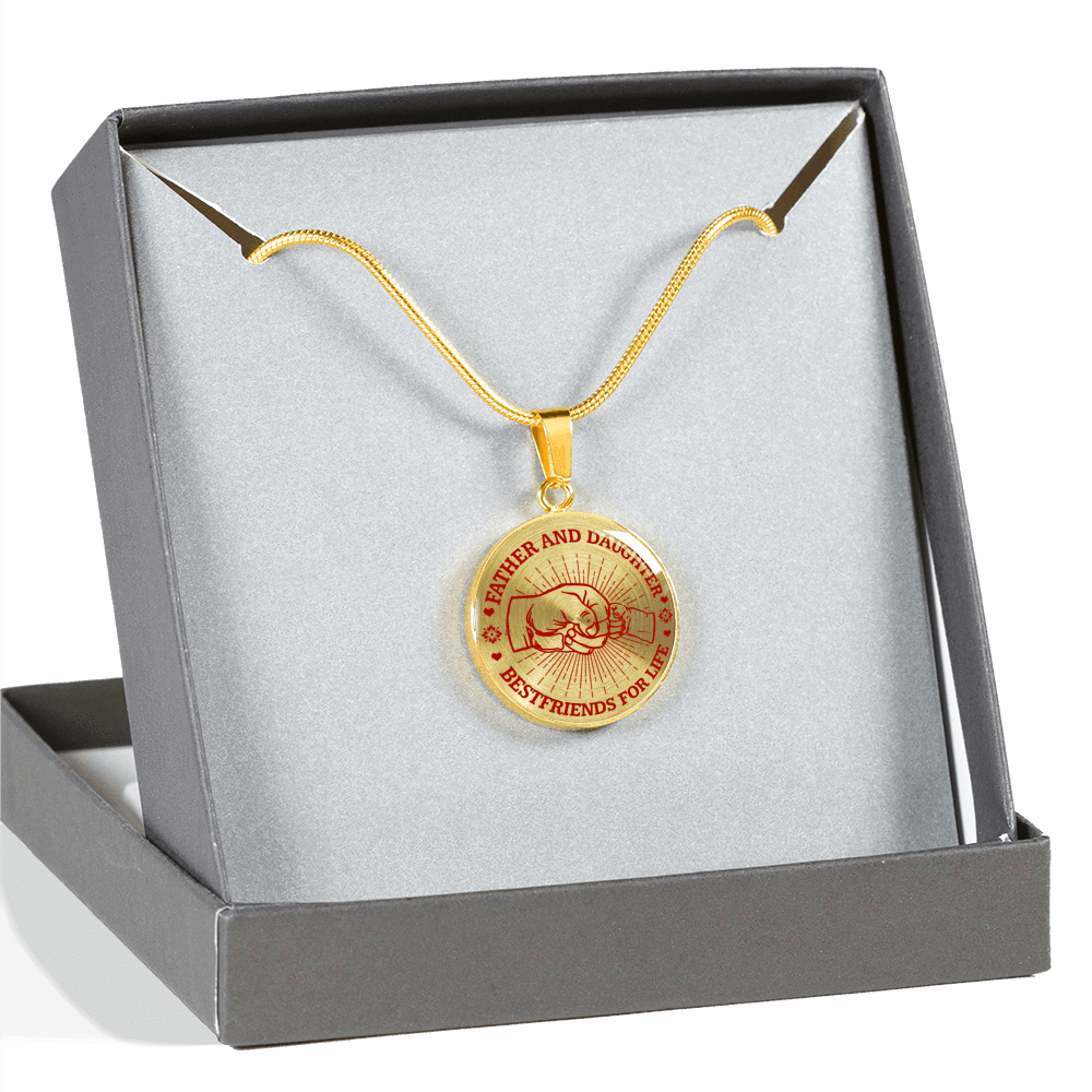 FATHER DAUGHTER FIST BUMP BEST FRIENDS - (RED ON TRANSPARENT) GOLD FINISHED CIRCLE NECKLACE - podprintz.com