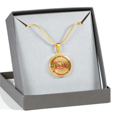 FATHER DAUGHTER FIST BUMP BEST FRIENDS - (RED ON TRANSPARENT) GOLD FINISHED CIRCLE NECKLACE - podprintz.com