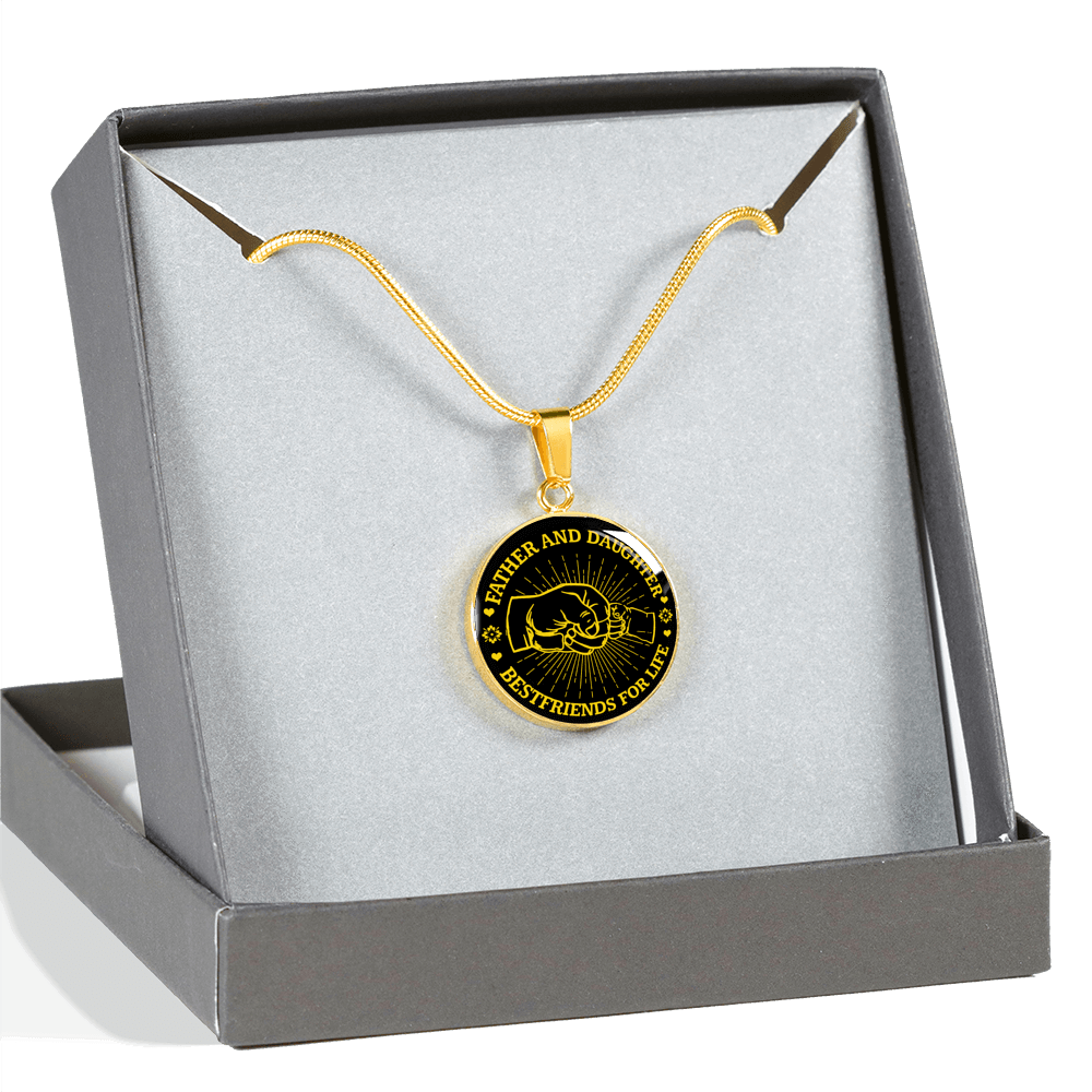 FATHER DAUGHTER FIST BUMP BEST FRIENDS - (GOLD TEXT) GOLD FINISHED CIRCLE NECKLACE - podprintz.com