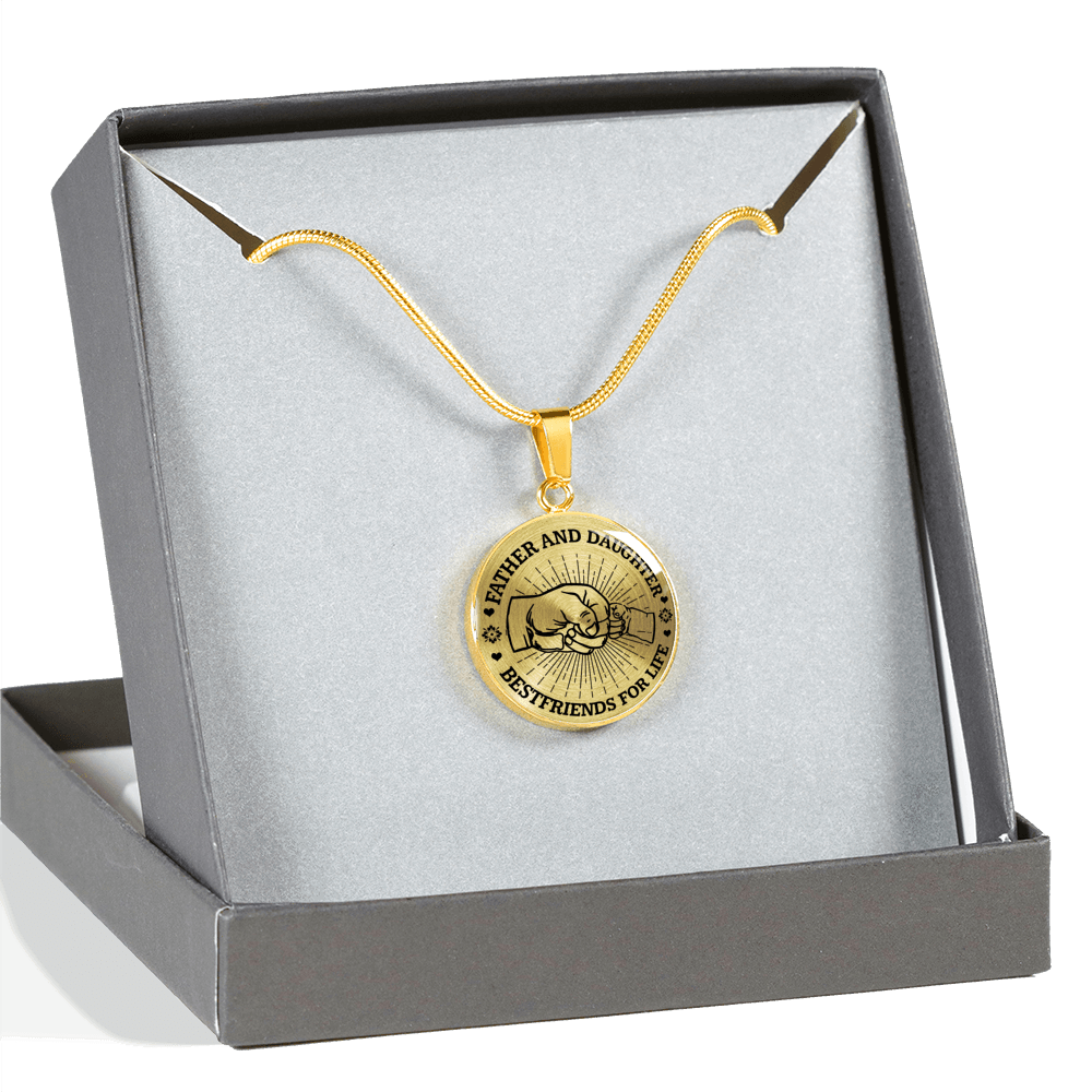 FATHER DAUGHTER FIST BUMP BEST FRIENDS - (BLACK ON TRANSPARENT) GOLD FINISHED CIRCLE NECKLACE - podprintz.com
