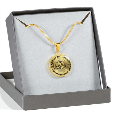 FATHER DAUGHTER FIST BUMP BEST FRIENDS - (BLACK ON TRANSPARENT) GOLD FINISHED CIRCLE NECKLACE - podprintz.com