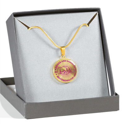 FATHER DAUGHTER FIST BUMP BEST FRIENDS - (PINK ON TRANSPARENT) GOLD FINISHED CIRCLE NECKLACE - podprintz.com
