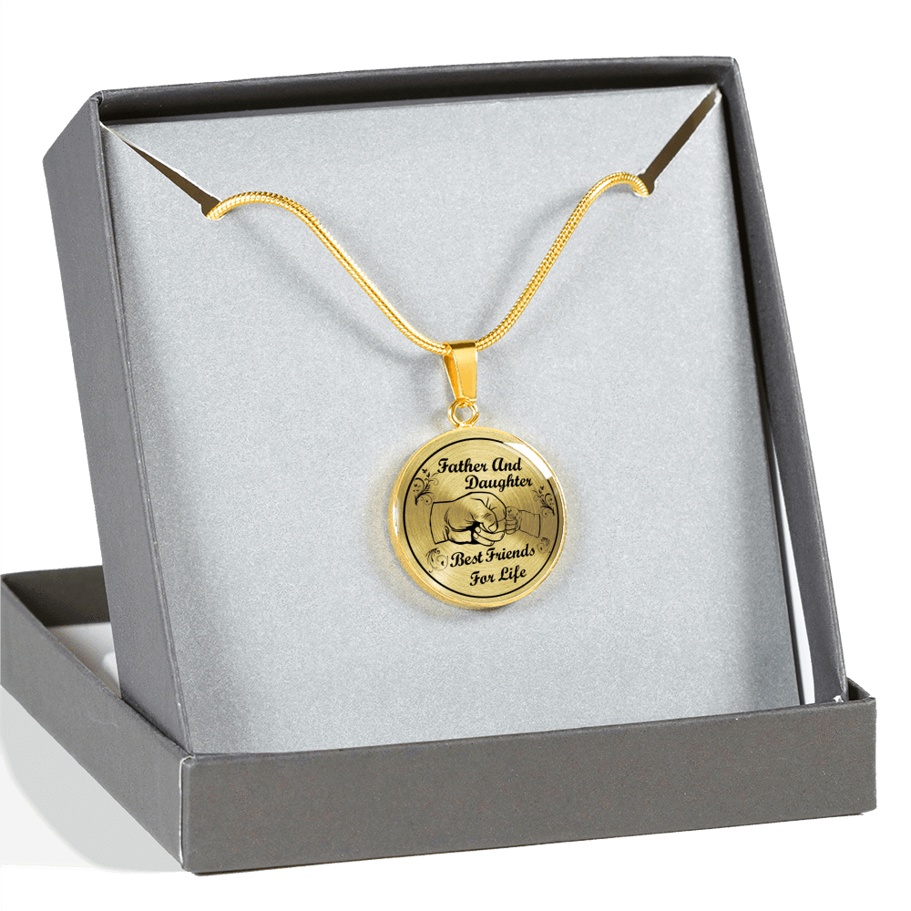 FATHER AND DAUGHTER - BEST FRIENDS FOR LIFE (BLACK ON TRANSPARENT) GOLD FINISHED NECKLACE - podprintz.com