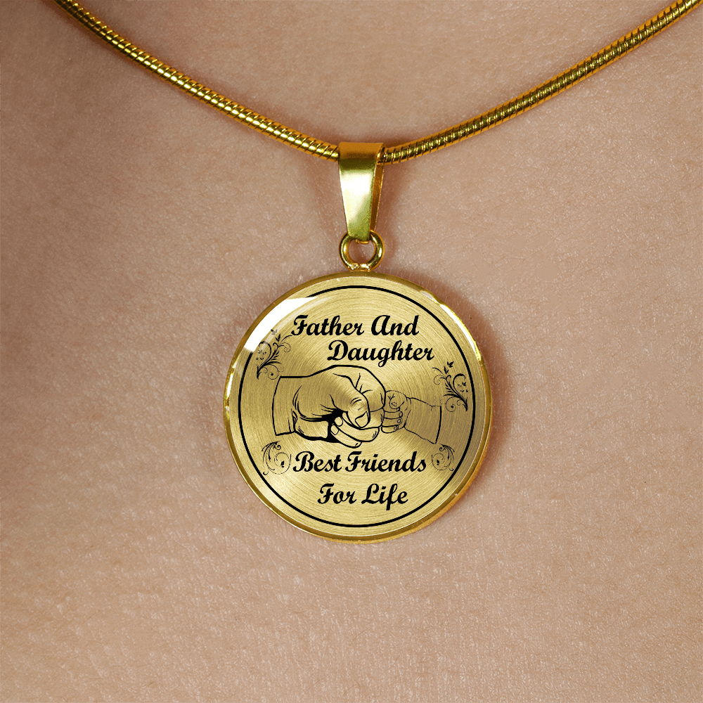 FATHER AND DAUGHTER - BEST FRIENDS FOR LIFE (BLACK ON TRANSPARENT) GOLD FINISHED NECKLACE - podprintz.com
