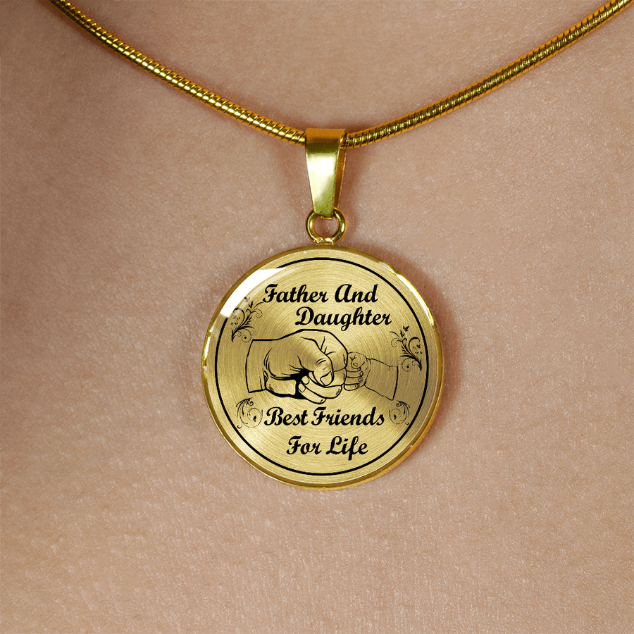 FATHER AND DAUGHTER - BEST FRIENDS FOR LIFE (BLACK ON TRANSPARENT) GOLD FINISHED NECKLACE - podprintz.com
