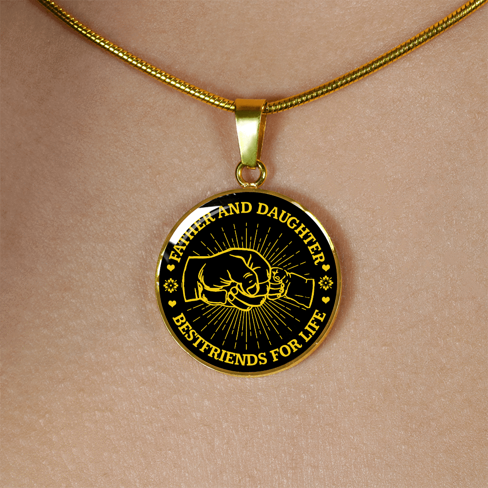 FATHER DAUGHTER FIST BUMP BEST FRIENDS - (GOLD TEXT) GOLD FINISHED CIRCLE NECKLACE - podprintz.com