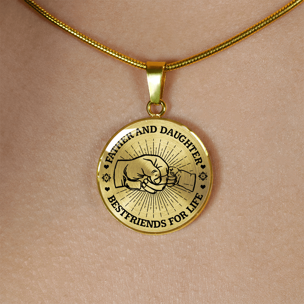 FATHER DAUGHTER FIST BUMP BEST FRIENDS - (BLACK ON TRANSPARENT) GOLD FINISHED CIRCLE NECKLACE - podprintz.com