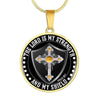 LORD IS MY STRENGTH AND MY SHIELD (YELLOW CROSS) - SILVER AND GOLD FINISHED CIRCLE NECKLACE EO - podprintz.com
