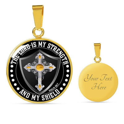 LORD IS MY STRENGTH AND MY SHIELD (YELLOW CROSS) - SILVER AND GOLD FINISHED CIRCLE NECKLACE EO - podprintz.com