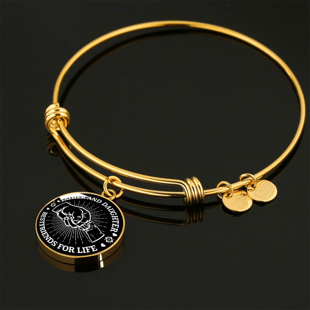 FATHER DAUGHTER FIST BUMP BEST FRIENDS - (BLACK & WHITE) GOLD FINISHED CIRCLE BANGLE BRACELET - podprintz.com