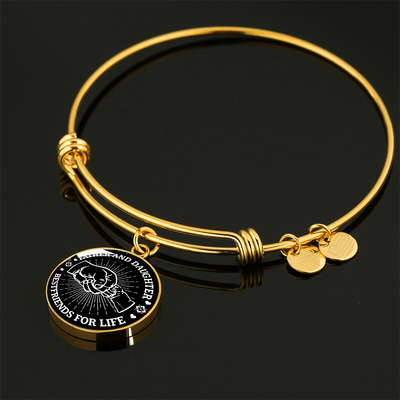 FATHER DAUGHTER FIST BUMP BEST FRIENDS - (BLACK & WHITE) GOLD FINISHED CIRCLE BANGLE BRACELET - podprintz.com