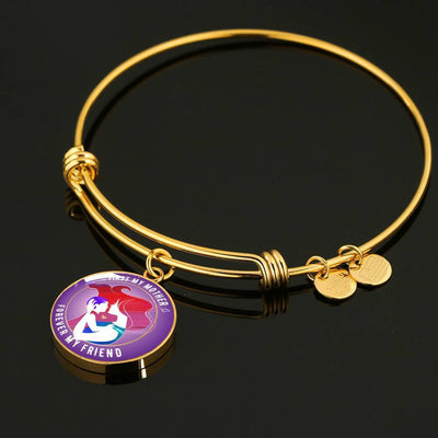 FIRST MY MOTHER, FOREVER MY FRIEND (WHITE ON PURPLE) SILVER AND GOLD FINISHED CIRCLE SHAPED NECKLACE - podprintz.com