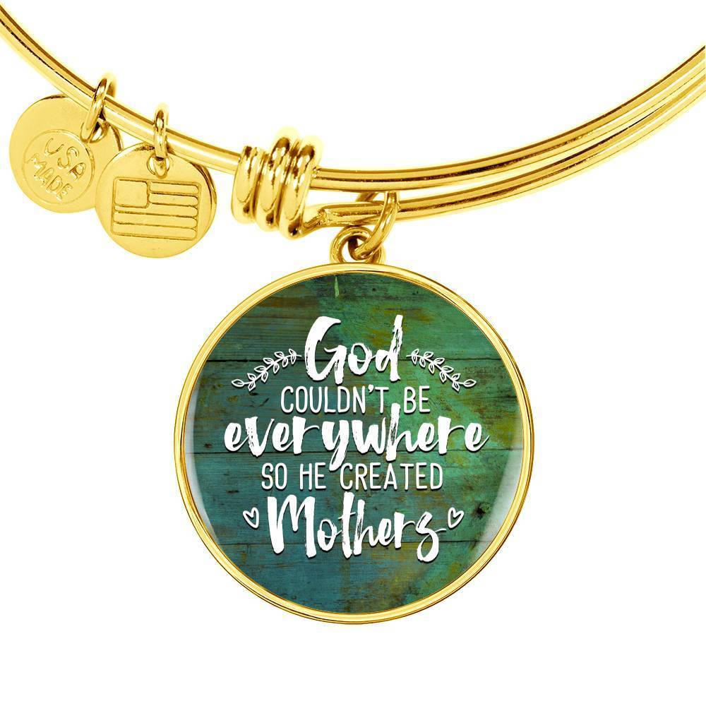 GOD COULDN'T BE EVERYWHERE, SO HE CREATED MOTHERS (WHITE ON GREEN) SILVER AND GOLD FINISHED CIRCLE SHAPED NECKLACE - podprintz.com
