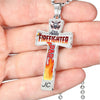 I'M A PROUD FIREFIGHTER DAD - SILVER OR GOLD CROSS SHAPED NECKLACE MILITARY BALL CHAIN (EO) - podprintz.com