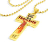 I'M A PROUD FIREFIGHTER DAD - SILVER OR GOLD CROSS SHAPED NECKLACE MILITARY BALL CHAIN (EO) - podprintz.com