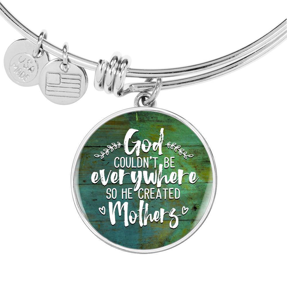 GOD COULDN'T BE EVERYWHERE, SO HE CREATED MOTHERS (WHITE ON GREEN) SILVER AND GOLD FINISHED CIRCLE SHAPED NECKLACE - podprintz.com