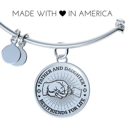 FATHER DAUGHTER FIST BUMP BEST FRIENDS - (BLACK ON TRANSPARENT) SILVER FINISHED CIRCLE BANGLE BRACELET - podprintz.com