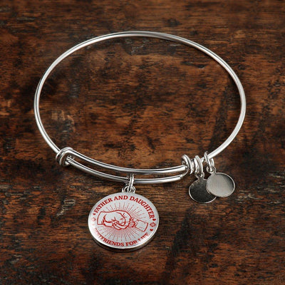 FATHER DAUGHTER FIST BUMP BEST FRIENDS - (RED ON TRANSPARENT) SILVER FINISHED CIRCLE BANGLE BRACELET - podprintz.com
