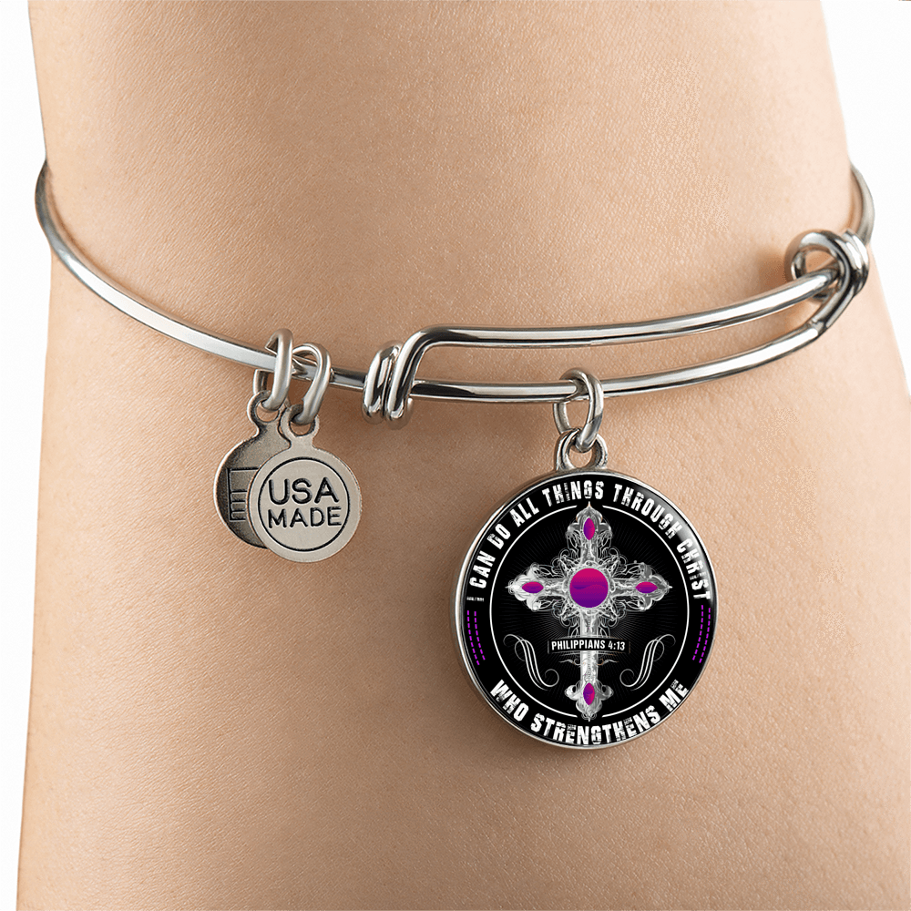 I Can Do All Things Through Christ - Silver Finished Circle Bangle Bracelet - podprintz.com