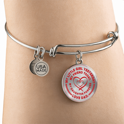 My Little Girl Forever, Love Dad - Silver Finished Circle Bangle Bracelet (Red on Transparent) - podprintz.com