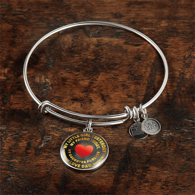My Little Girl Forever, Love Dad (Yellow Text) - Silver Finished Circle Bangle Bracelet - podprintz.com