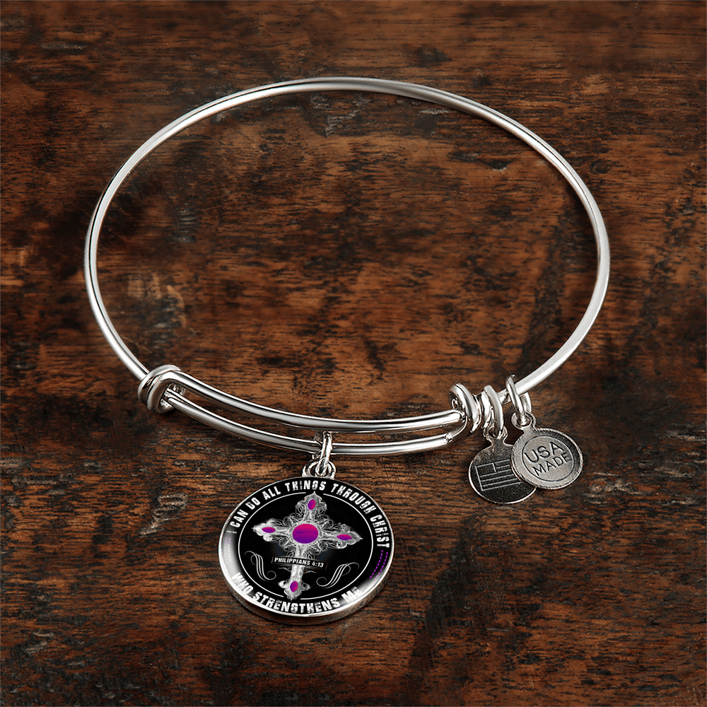 I Can Do All Things Through Christ - Silver Finished Circle Bangle Bracelet - podprintz.com