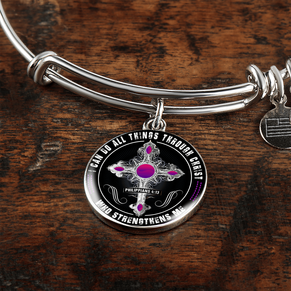 I Can Do All Things Through Christ - Silver Finished Circle Bangle Bracelet - podprintz.com