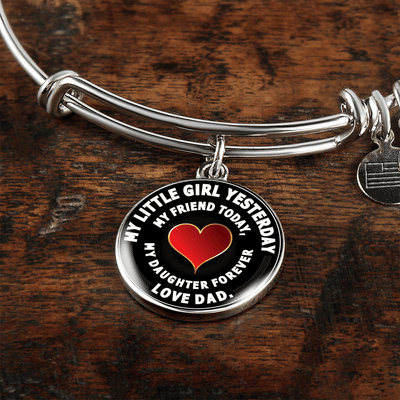 My Little Girl Forever, Love Dad (White Text) - Silver Finished Circle Bangle Bracelet - podprintz.com
