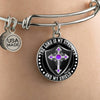 LORD IS MY STRENGTH AND MY SHIELD (PURPLE CROSS) - SILVER AND GOLD FINISHED CIRCLE BANGLE BRACELET EO - podprintz.com