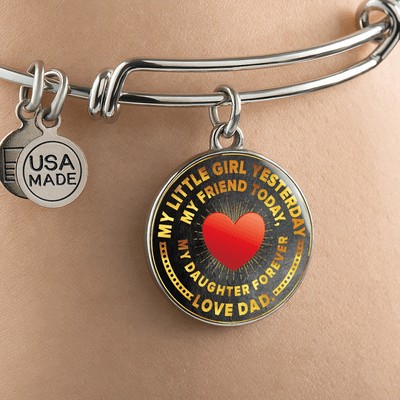 My Little Girl Forever, Love Dad (Yellow Text) - Silver Finished Circle Bangle Bracelet - podprintz.com