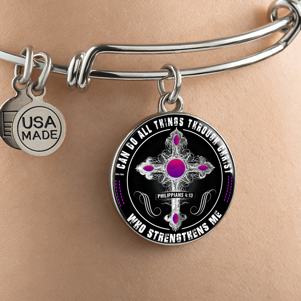 I Can Do All Things Through Christ - Silver Finished Circle Bangle Bracelet - podprintz.com
