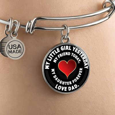 My Little Girl Forever, Love Dad (White Text) - Silver Finished Circle Bangle Bracelet - podprintz.com