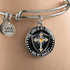 LORD IS MY STRENGTH AND MY SHIELD (YELLOW CROSS) - SILVER AND GOLD FINISHED CIRCLE BANGLE BRACELET EO - podprintz.com