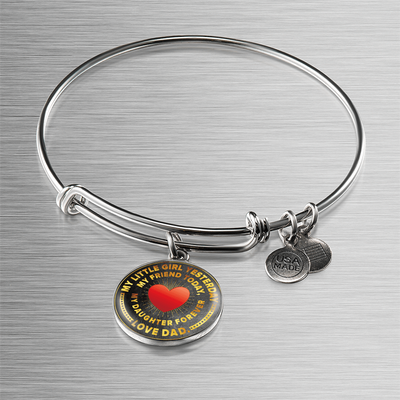 My Little Girl Forever, Love Dad (Yellow Text) - Silver Finished Circle Bangle Bracelet - podprintz.com