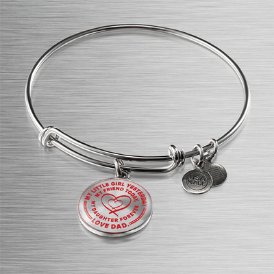 My Little Girl Forever, Love Dad - Silver Finished Circle Bangle Bracelet (Red on Transparent) - podprintz.com